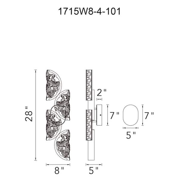 Moon 4 Light 8 in. Integrated LED Black Wall Light