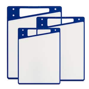 3-Piece Blue/White Assorted Plastic Cutting Board Set with Continuous Juice Groove