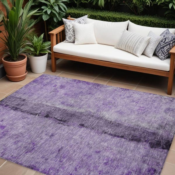Purple, Lavender 10 ft. x 14 ft. Woven Abstract Polyester Rectangle Indoor/Outdoor Area Rug