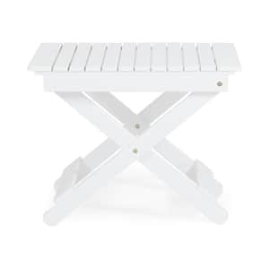 23 in. W x 18 in. H Foldable Outdoor Folding Side Table, Acacia Wooden White Side Table