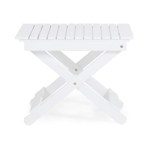 HOTEBIKE 23 in. W x 18 in. H Foldable Outdoor Folding Side Table, Acacia Wooden White Side Table
