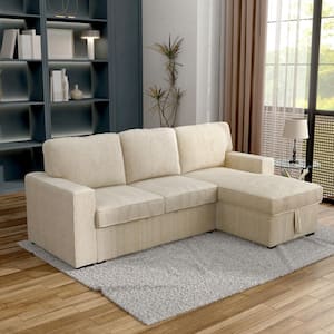 Roseshire 92.5 in. Straight Arm 1-Piece Chenille Reversible L Shaped Sectional Sleeper Sofa in Beige