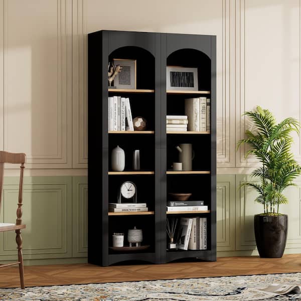 Harper & Bright Designs 72 in. Tall Black 5-Shelf Wood Standard Accent Bookcase with Adjustable Shelves for Living Room, Home Office