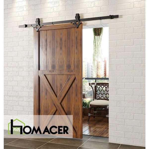 Homacer 7 Ft 84 In Black Rustic Non Bypass Sliding Barn Door Hardware Kit Diamond Design Roller For Single Door Lx1tgh084c The Home Depot