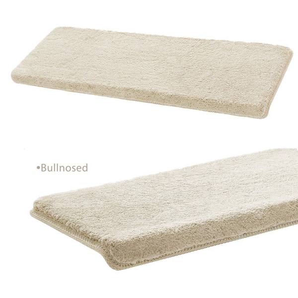 Beige 9.5 in. x 30 in. x 1.2 in. Plush Bullnose Indoor Stair Tread Cover Carpet Self Adhensive Mat (Set of 12)
