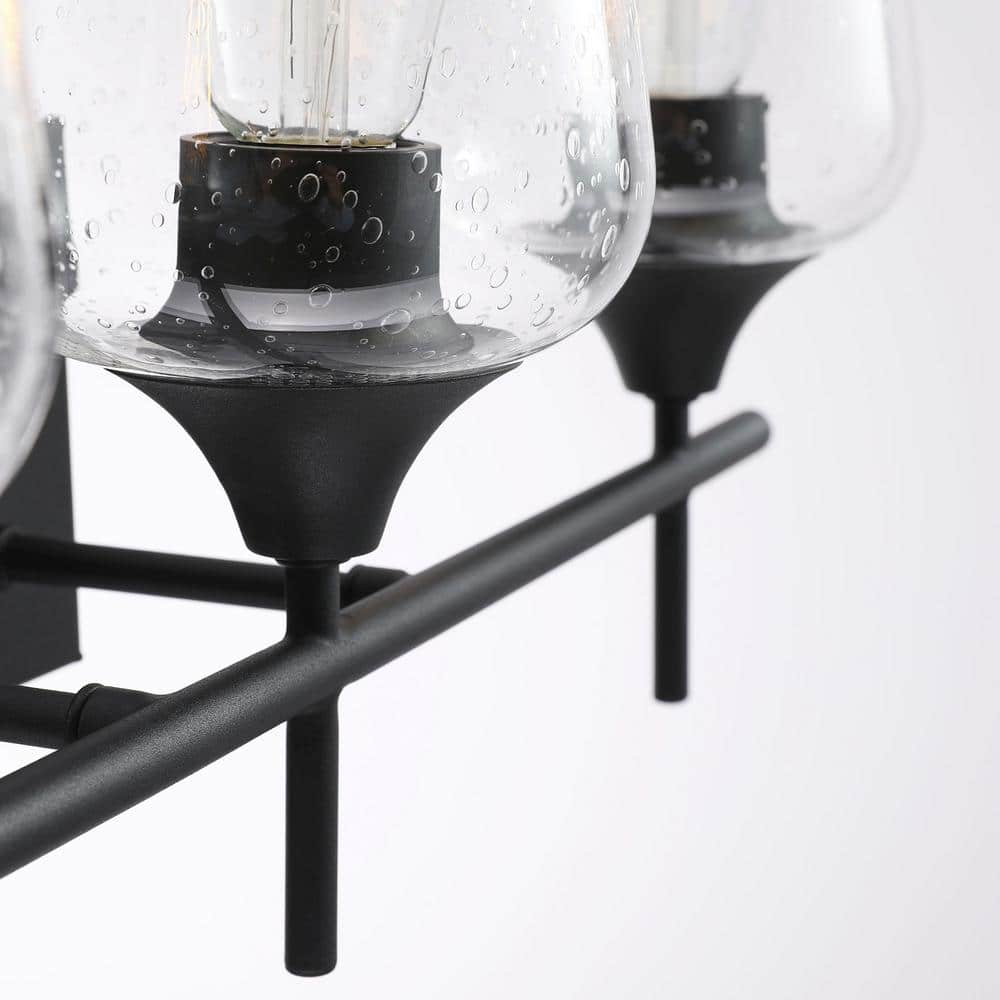 Matte Black 3-Light Vanity with Clear Seeded Glass Shades