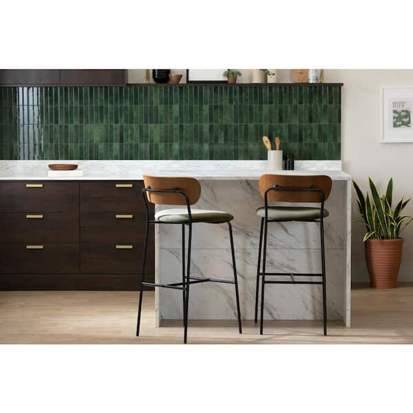 South Shore Hype 29.25 in. Olive Green and Brown high back wood Bar Stool Counter Stool 17 in. Set of 2