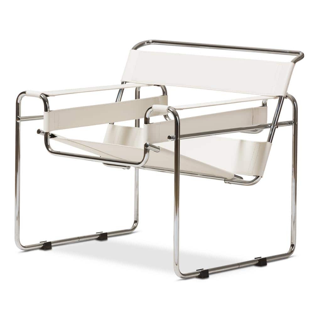 Jericho Cream Leather and Chrome Mid-Century Modern Accent Chair