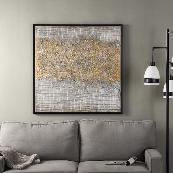 StyleCraft Silver and Gold Rupture Black Canvas, Wood Framed