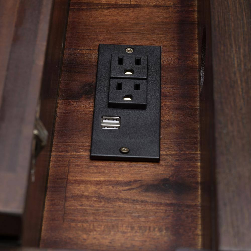 Monroe Distressed Charcoal Brown Solid Acacia Desk with USB & Power Outlet