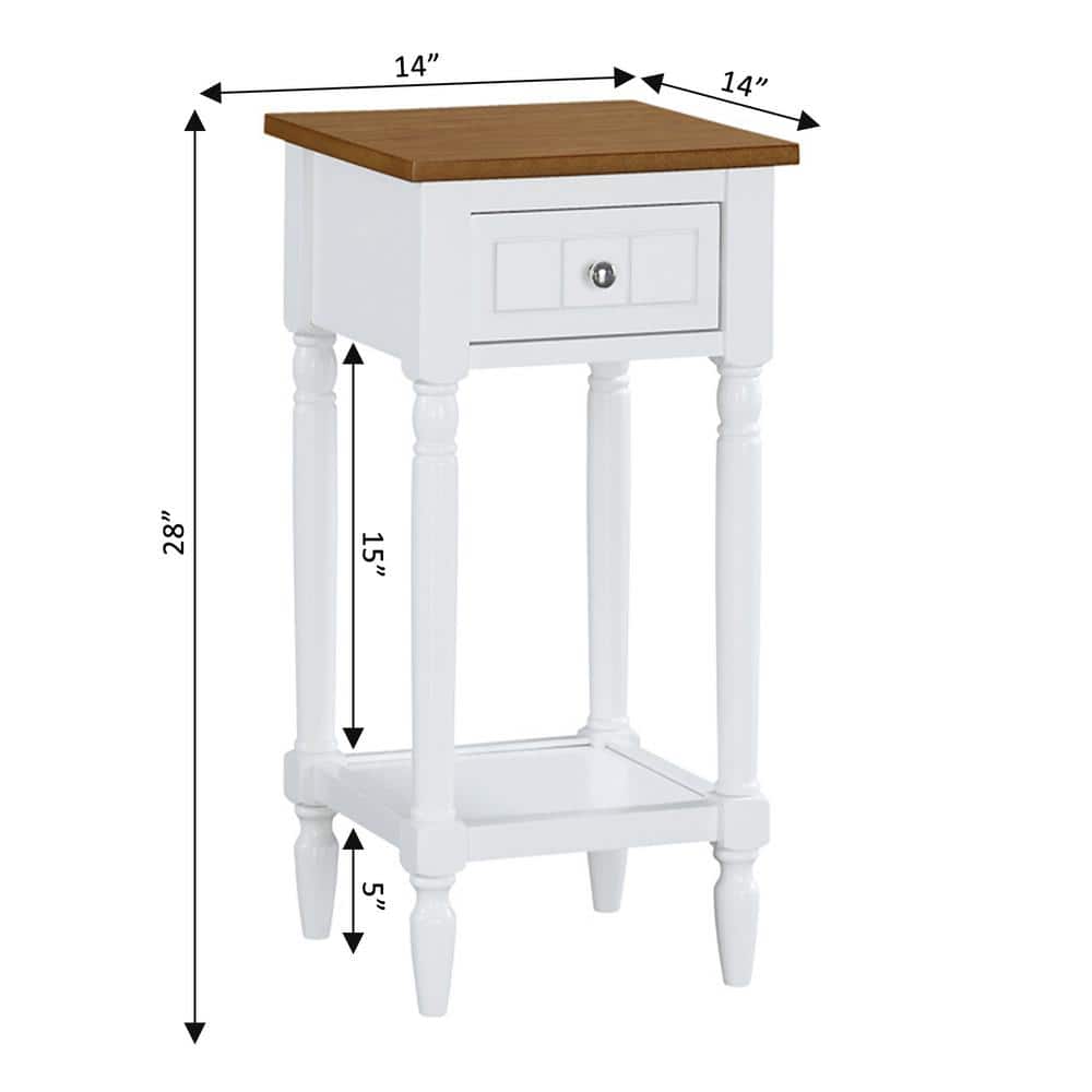 White and Medium Wood Spindle Leg Accent Table with Drawer