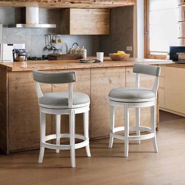 Alaterre Furniture Hanover White and Gray Counter Height Stool (2-Pack) with Cushioned Seat