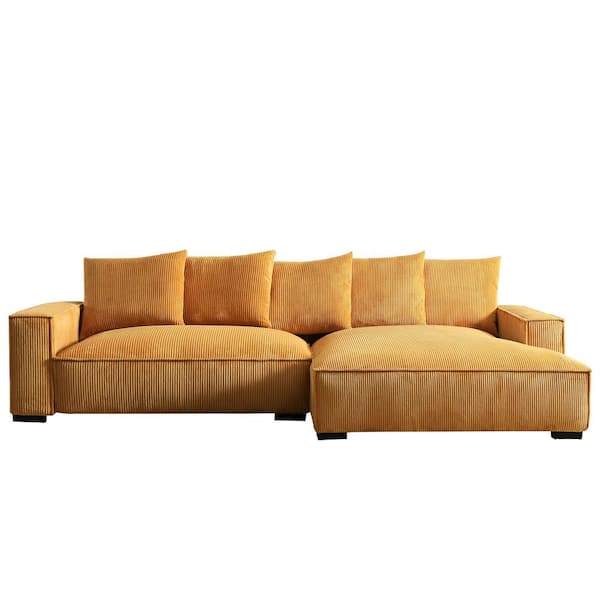 US Pride's Collection 107 in. Arm Velvet L Shaped Leather Modern Luxe Feather Sectional Sofa in Ginger