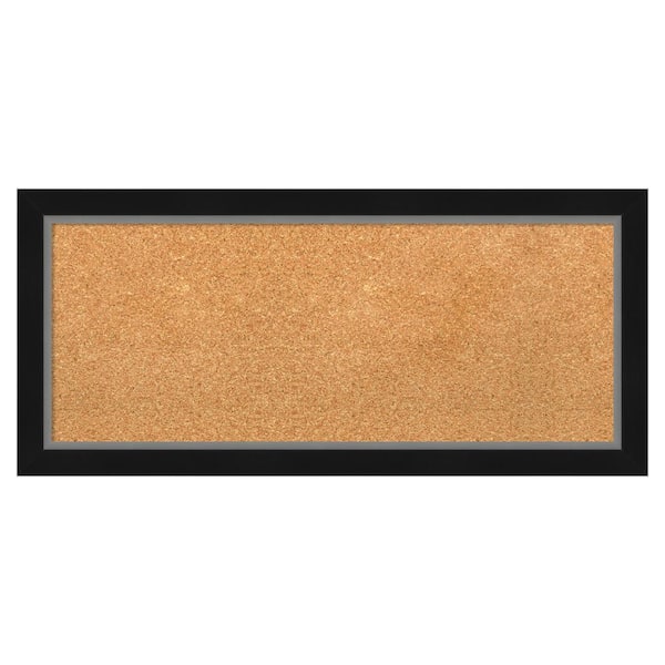 Amanti Art Eva Black Silver Narrow Natural Corkboard 33 in. x 15 in. Bulletin Board Memo Board