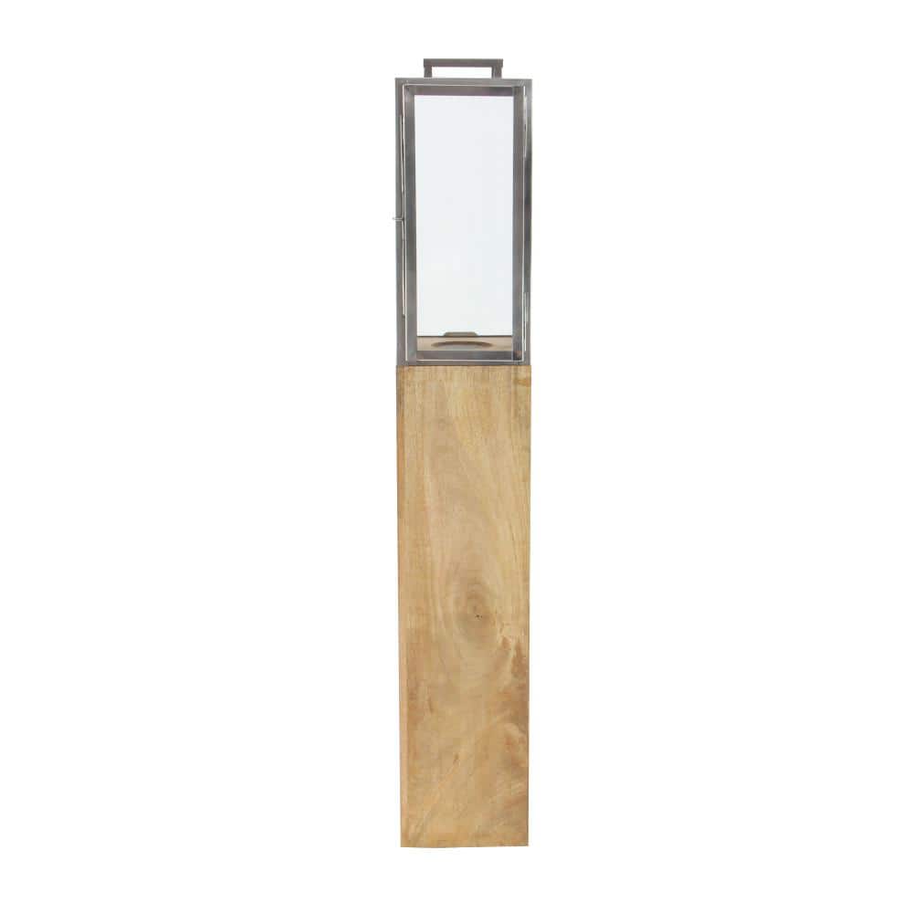 Brown Mango Wood and Glass Hanging Candle Lantern