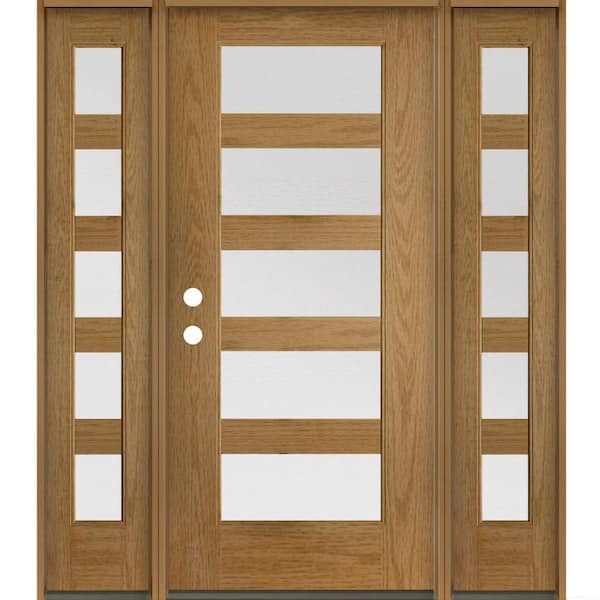 Krosswood Doors ASCEND Modern 64 in. x 80 in. 5-Lite Right-Hand/Inswing Satin Glass Bourbon Stain Fiberglass Prehung Front Door/DSL