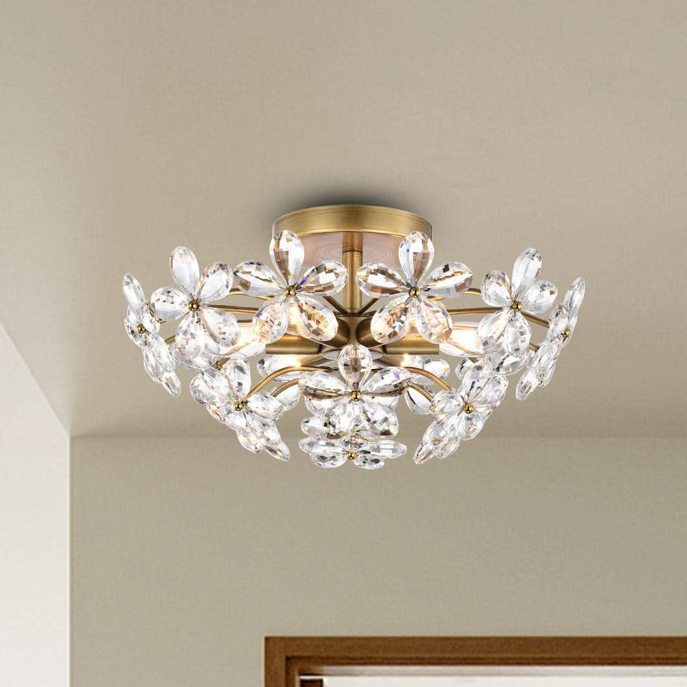 Jojospring Teresa 17.7 in. 6-Light Brushed Brass Finish Crystal