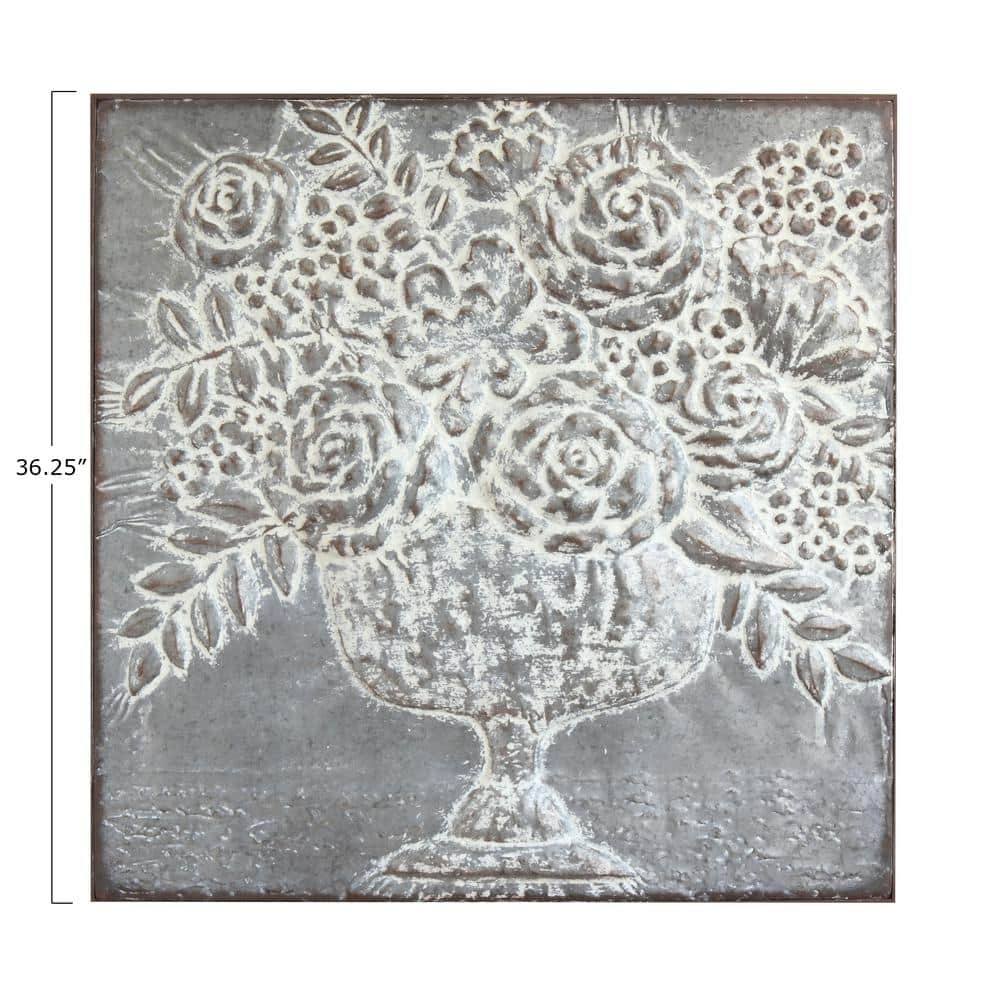 Distressed Antique White Metal Floral Bouquet Wall Décor