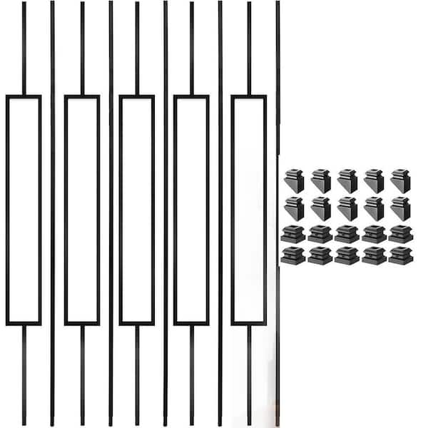 Wrought Iron Deck Balusters 44 x 1/2 Modern Stair Metal Spindles with 20 Baluster Shoes 10-Pack 3.25" W