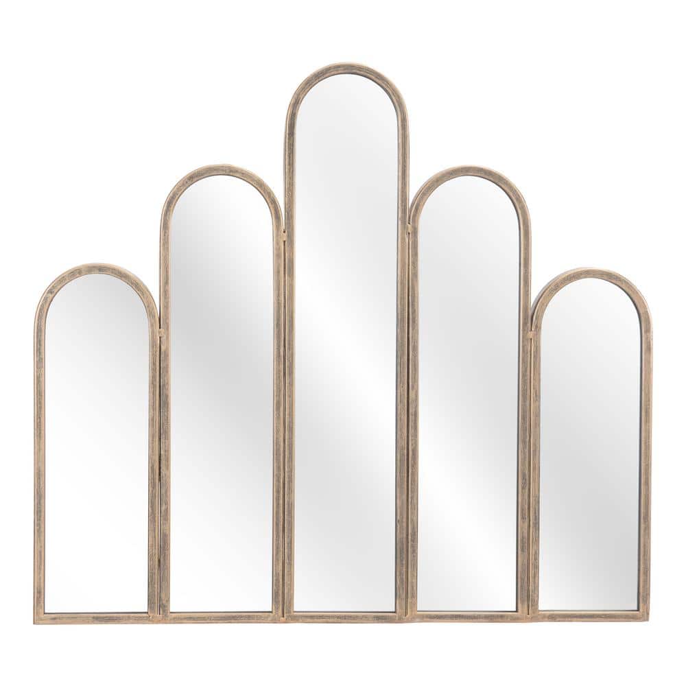 Deco-Inspired Fountain Rectangular Mirror in Antique Gold
