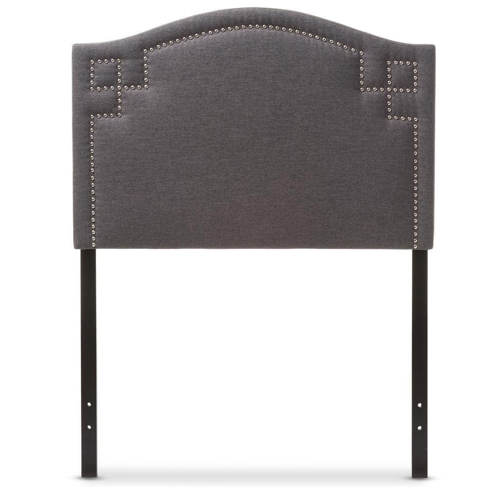 Dark Gray Twin Upholstered Headboard with Nailhead Trim