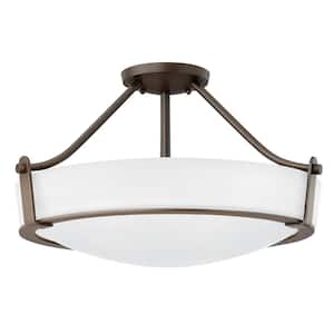 Hathaway 20.75 In. 4-Light Olde Bronze with Etched White Glass Semi-Flush Mount