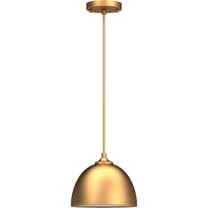 1-Light Antique Gold Dome Shaded Pendant Light with Steel Shade