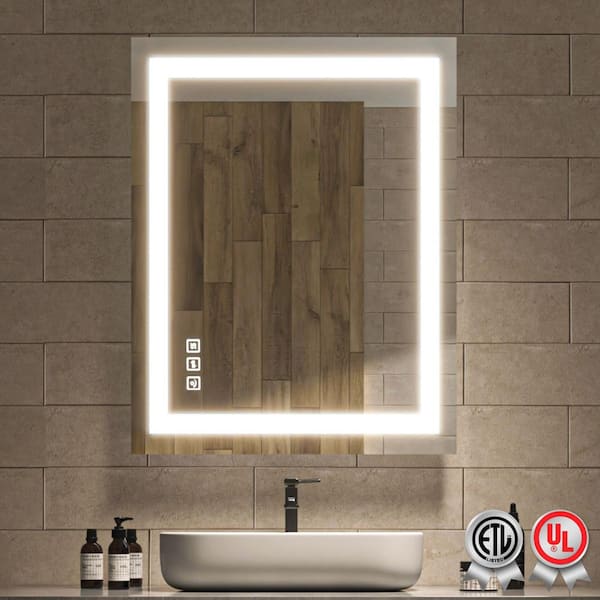 waterpar Super Bright 36 in. W x 28 in. H Rectangular Frameless Anti-Fog LED Wall Bathroom Vanity Mirror with Front Light