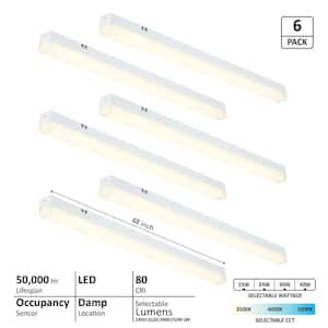 4 ft. Integrated LED White Strip Light Fixture Selectable CCT 3500/4000/5000K with Bi-Level PIR Sensor (6-Pack)