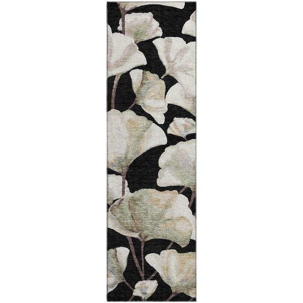Mayfield Premium Machine Washable Abstract AMF2405 Black 2 ft. x 7 ft. Runner Rug
