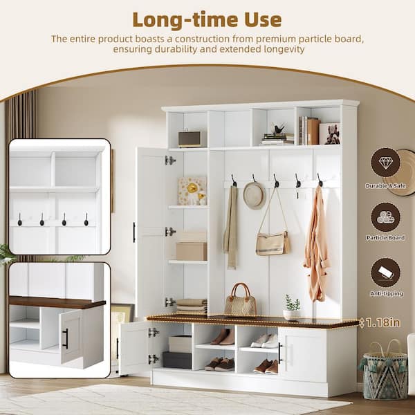 55.1 in. W x 15.5 in. D x 73.2 in. H White Wood Versatile Hall