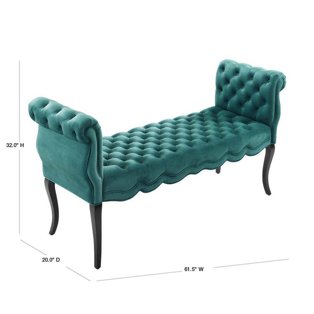 Adelia Teal Velvet Button Tufted Storage Bench with Rolled Armrests