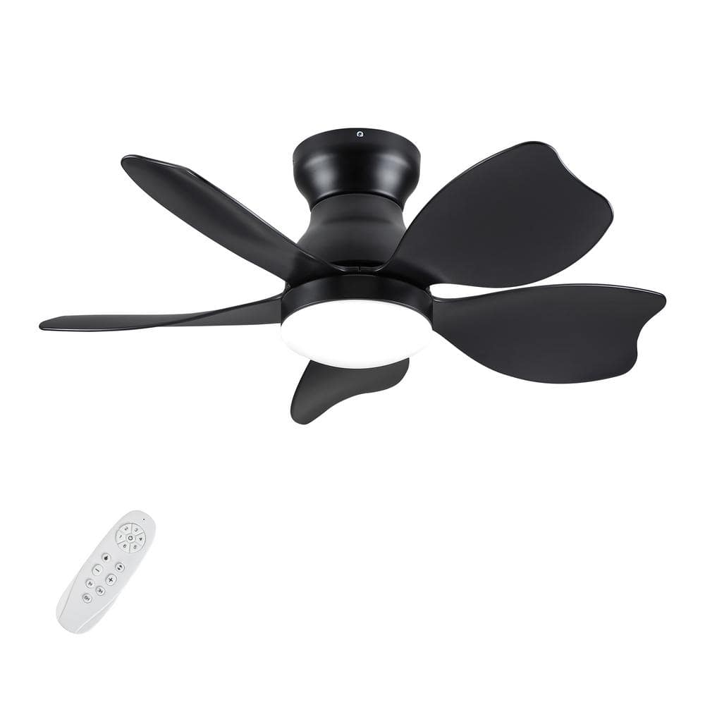 YUHAO 30 in. Indoor Low Profile Integrated LED Light Kids Black Ceiling Fan  with Reversible Motor and Remote for Bedroom DDC1164BK302 - The Home Depot