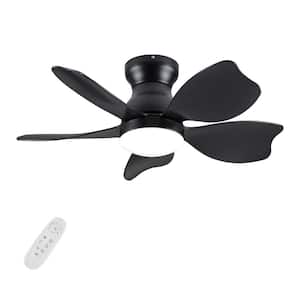 30 in. Indoor Low Profile Integrated LED Light Kids Black Ceiling Fan with Reversible Motor and Remote for Bedroom
