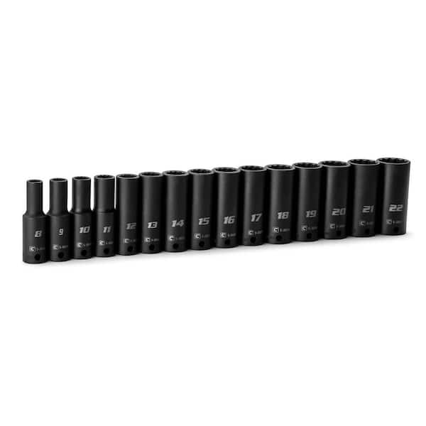 3/8 in. Drive Metric 12-Point Deep Impact Socket Set (15-Piece)