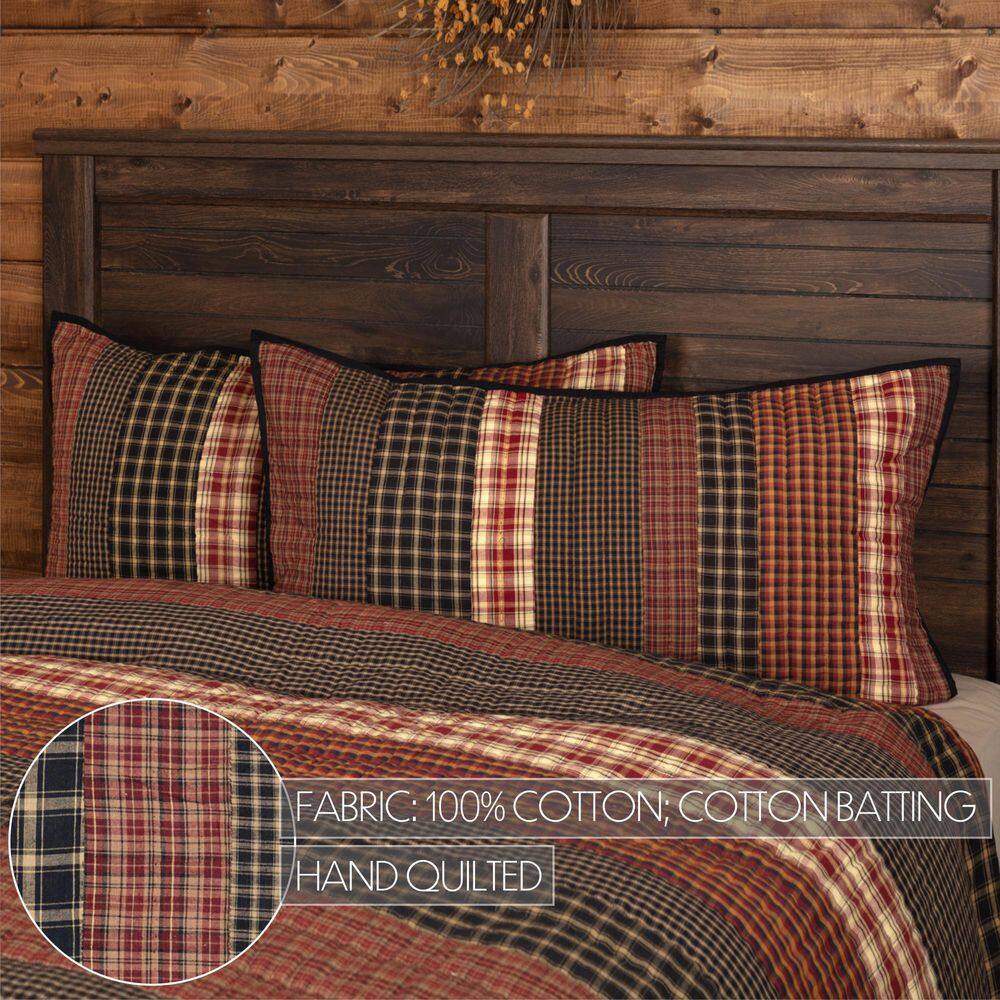 Beckham Rustic Plaid Cotton King Sham in Red, Black, and Tan