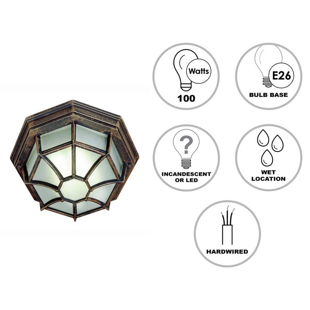 Rust 11" Glass and Metal Flushmount Lantern