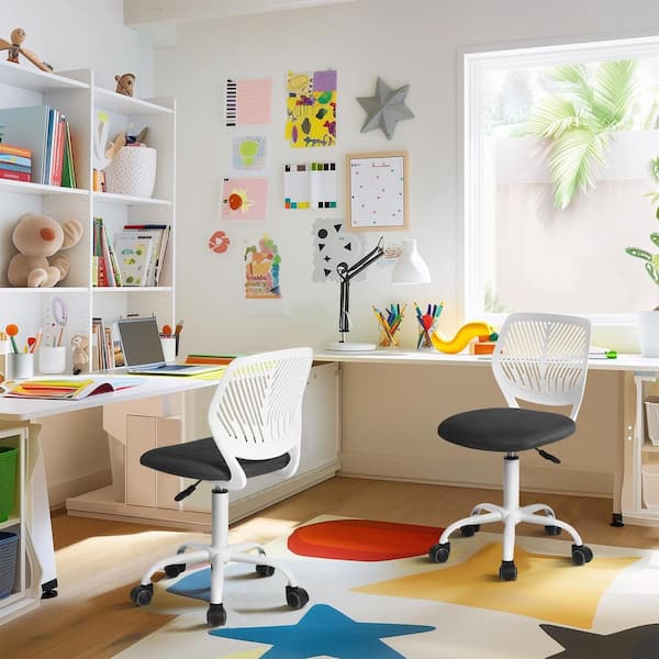 Homy Casa CARNAT Kids Desk Chair, Adjustable Swivel Chair with Cushioned Seat and Lumbar Support, Grey and Light Blue Set of 2