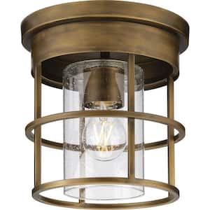 Burgess Collection 9 in. 1-Light Aged Bronze Modern Farmhouse Flush Mount with a Clear Seeded Glass Shade