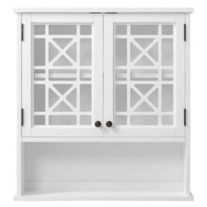 Derby 27 in. W x 8 in. D x 29 in. H White Wall Mounted Bath Storage Cabinet with Glass Cabinet Doors and Shelf