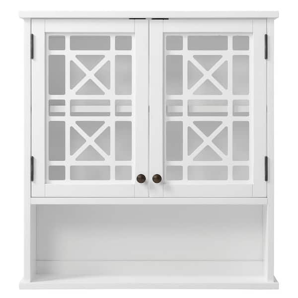 Alaterre Furniture Derby 27 in. W x 8 in. D x 29 in. H White Wall Mounted Bath Storage Cabinet with Glass Cabinet Doors and Shelf