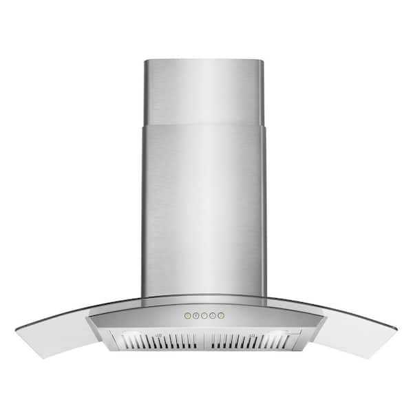 Cosmo 36 in. Vista Collection 380 CFM Ducted Wall Mount Range Hood, Button Controls, LED Lights, Stainless Steel