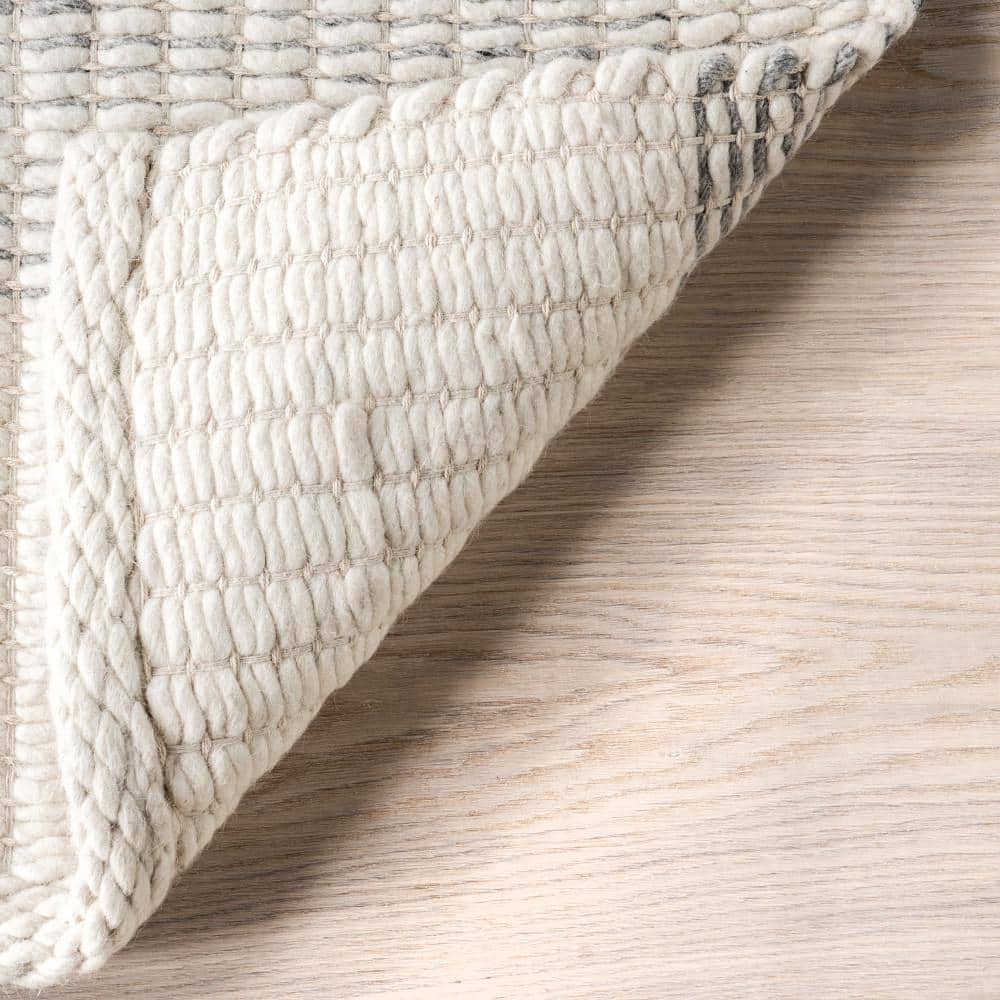 Ivory and Gray Striped Handmade Wool Area Rug 5x8