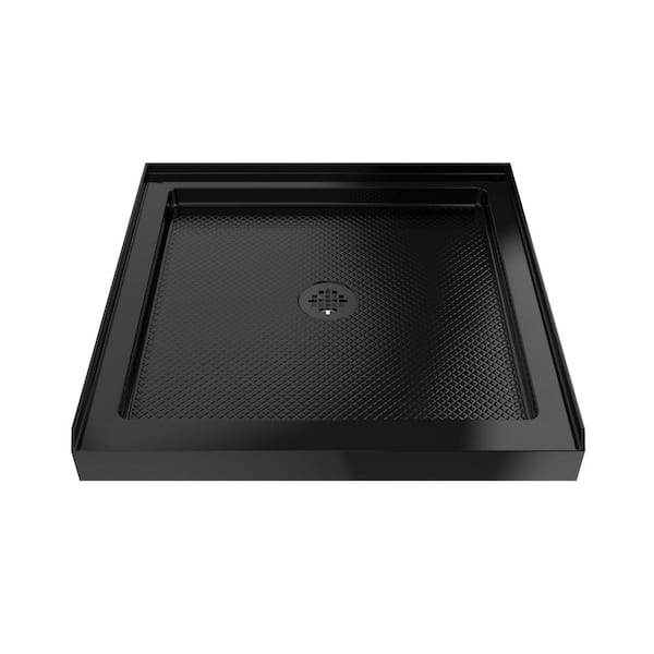 SlimLine 36 in. L x 36 in. W Alcove Square Black Shower Pan Base with 2 in. Round Center Drain in Matte Black