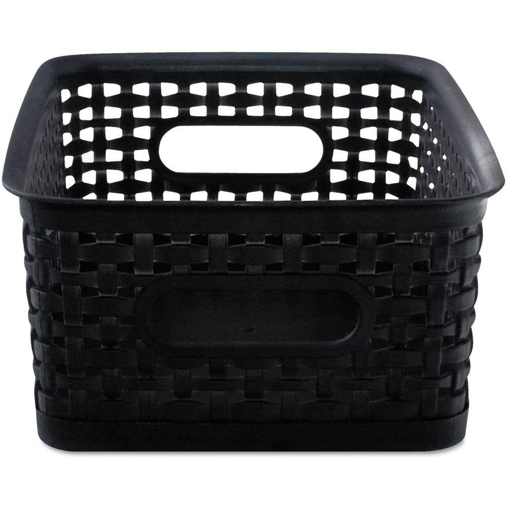 Black Stackable Plastic Weave Storage Bins, Set of 3