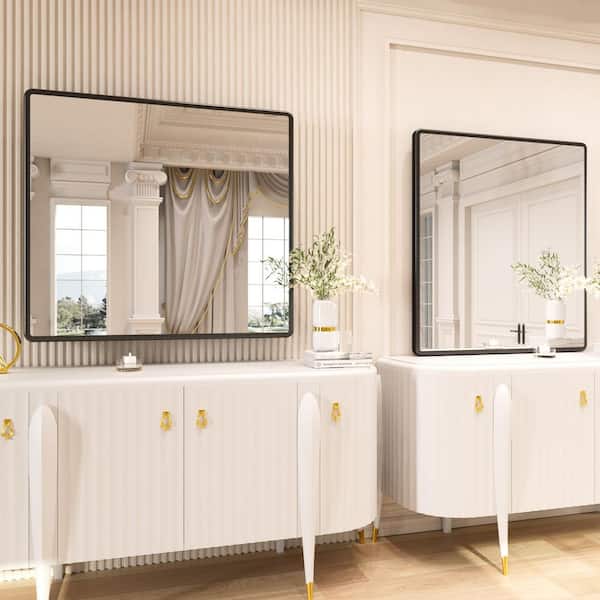 48 in. W x 36 in. H Rectangle Aluminum Alloy Framed Modern Black Wall Mirror