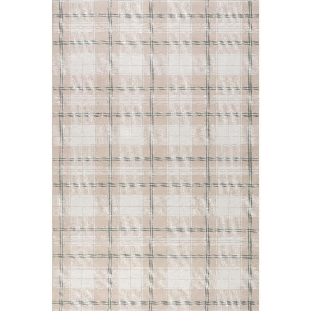 Raye Plaid Spill Proof Washable Beige 6 ft. x 9 ft. Indoor Area Rug price history on PriceWatchPro