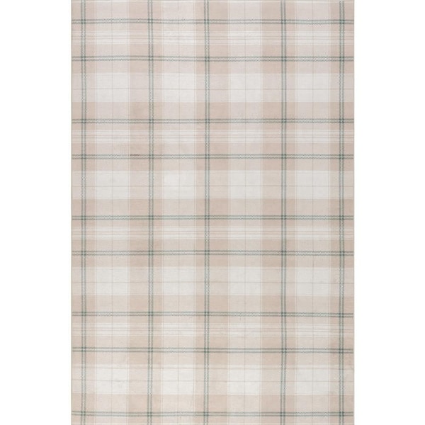 Raye Plaid Spill Proof Washable Beige 9 ft. x 12 ft. Indoor Area Rug