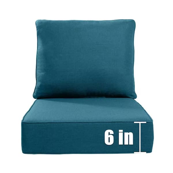 22 in. W x 24 in. D x 6 in. Thick Square 2-Piece Deep Seating Outdoor Lounge Chair Peacock Blue Cushion