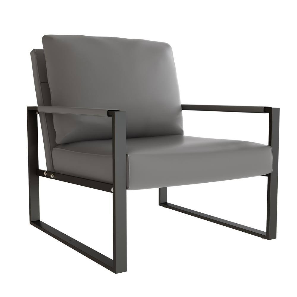 Eureka Mid Century Gray Faux Leather Armchair, Modern Lounge Chair, Retro S